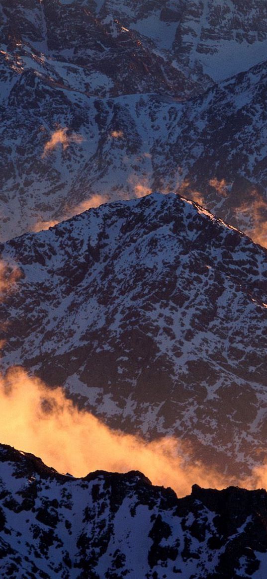 morocco, mountains, tops, snow, fog