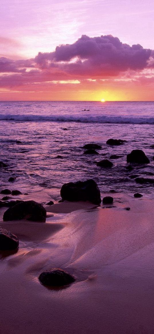 decline, hawaii, evening, sea, sand, stones