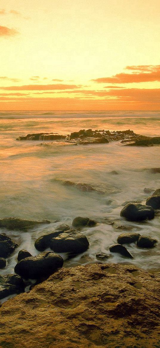 hawaii, morning, sea, sand, stones