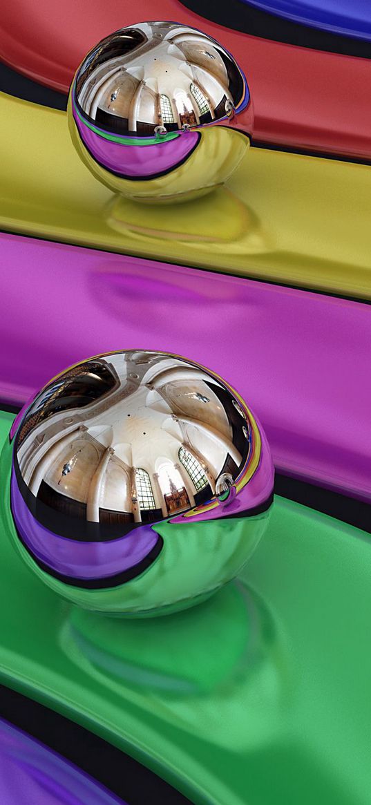 balls, colorful, rainbow, metal