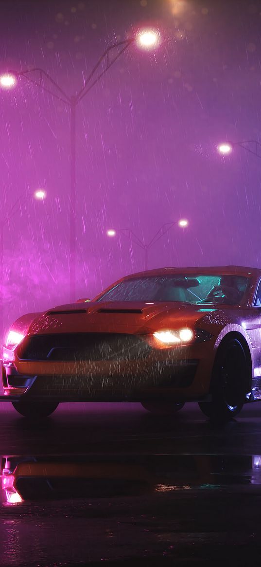 car, sportscar, night, rain, wet, dark