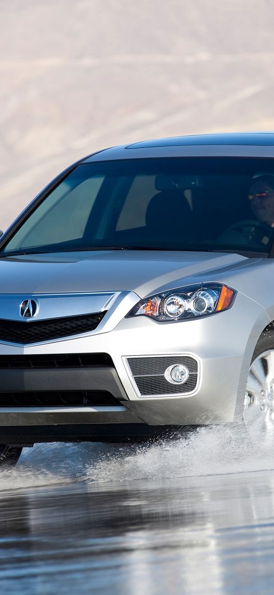 acura, rdx, silver metallic, front view, jeep, auto, wet asphalt, spray, nature