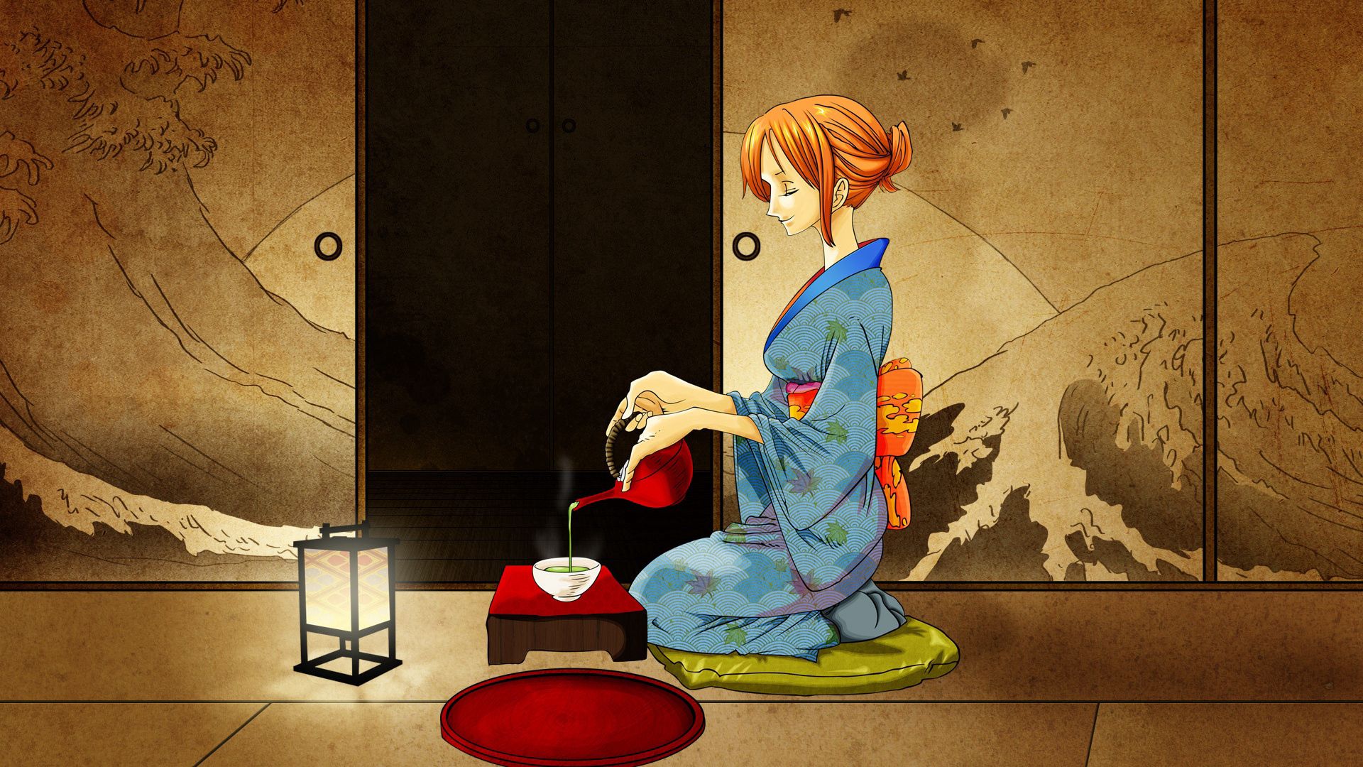 girl, kimono, ceremony, tea, room