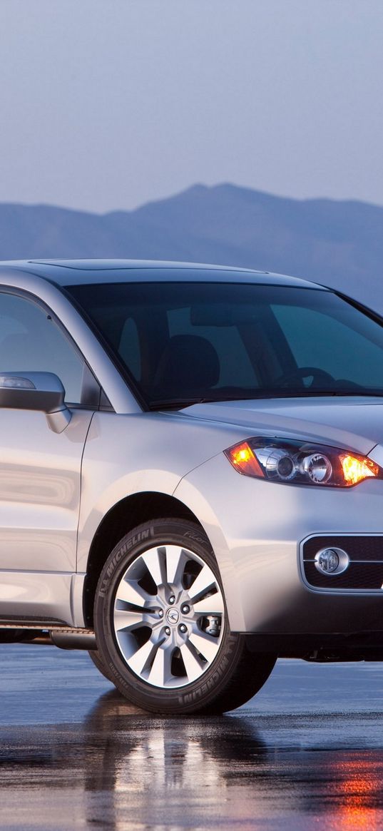 acura, rdx, silver metallic, side view, jeep, style, cars, mountains, reflection