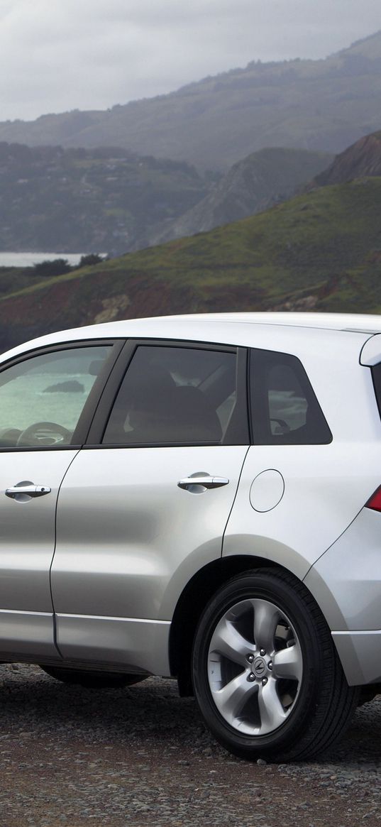 acura, rdx, silver metallic, side view, style, cars, mountains, nature, water