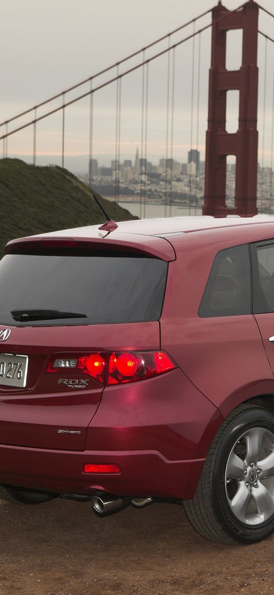 acura, rdx, red, rear view, style, cars, city, nature, bridge