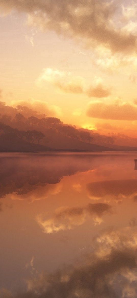 fisherman, fog, morning, boat, silhouette