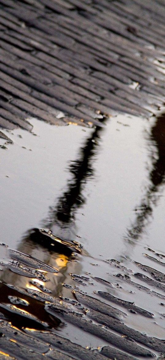 sidewalk, pool, after a rain, reflection, lantern