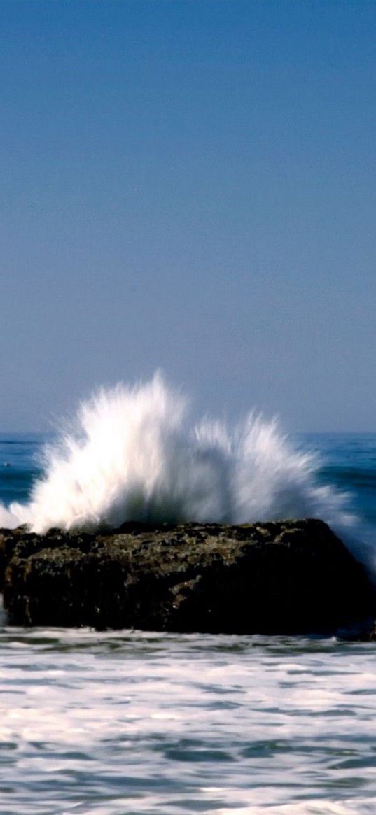 stone, sea, splashes, wave