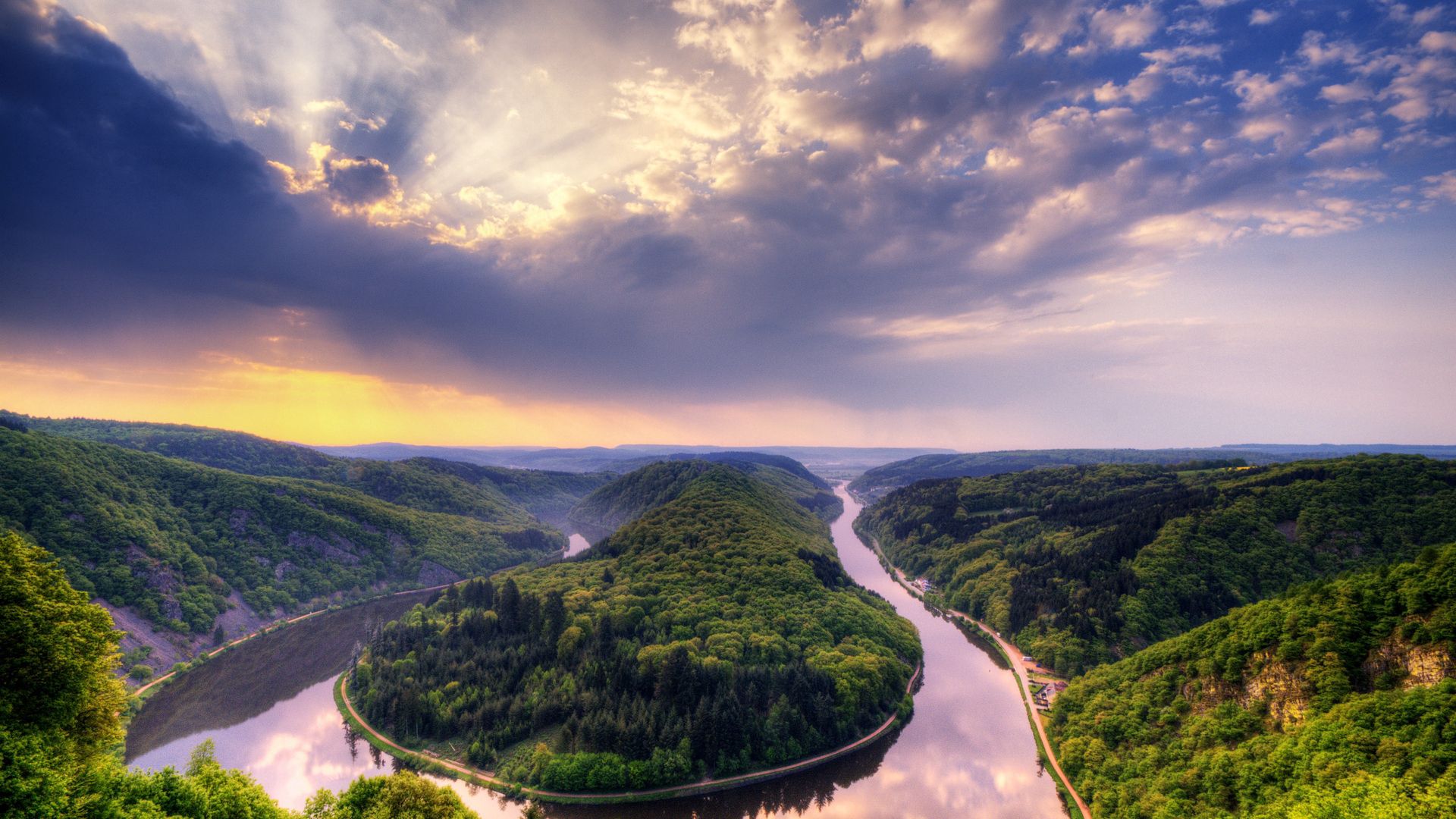 loop, bend, river, trees