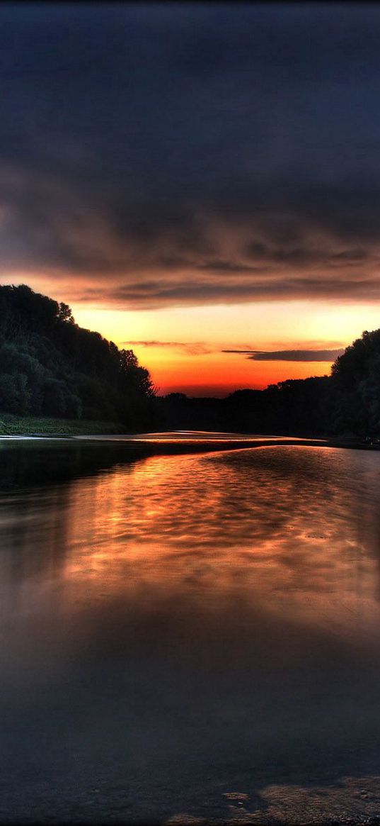 lake, evening, coast, decline, hdr