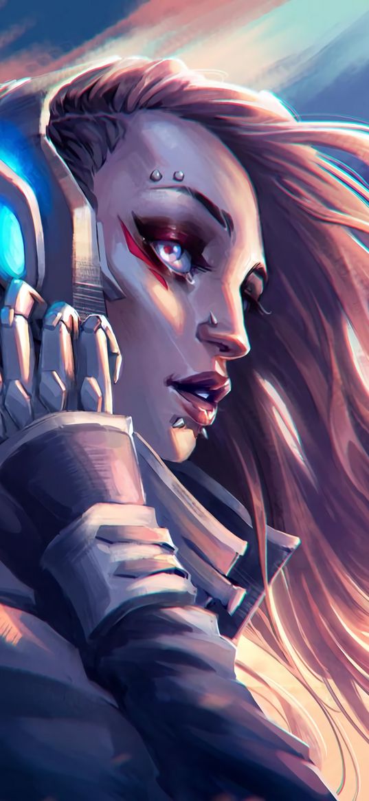 cyborg, headphones, robot, girl, piercing