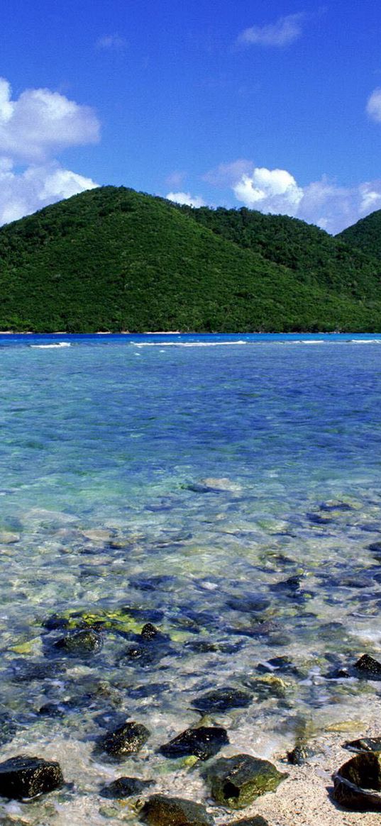 coast, stones, sea, sand, islands, green