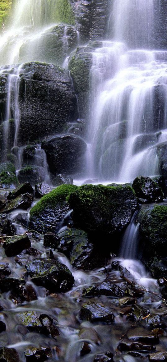 falls, stones, stream, cascades, gorge