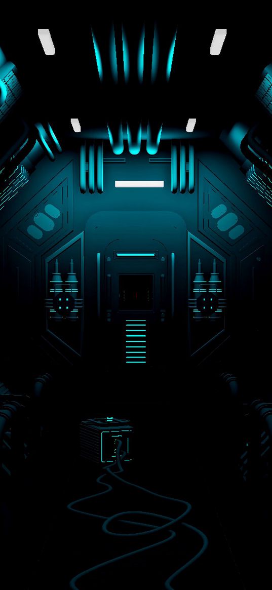 corridor, dark, station, sci-fi, art