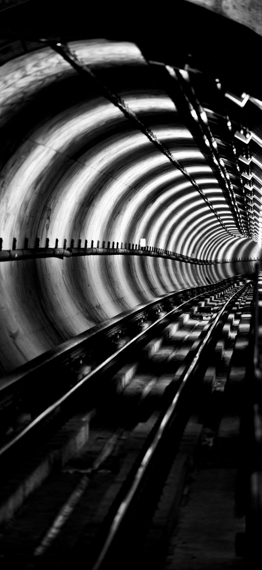 tunnel, rails, bw, metro, underground