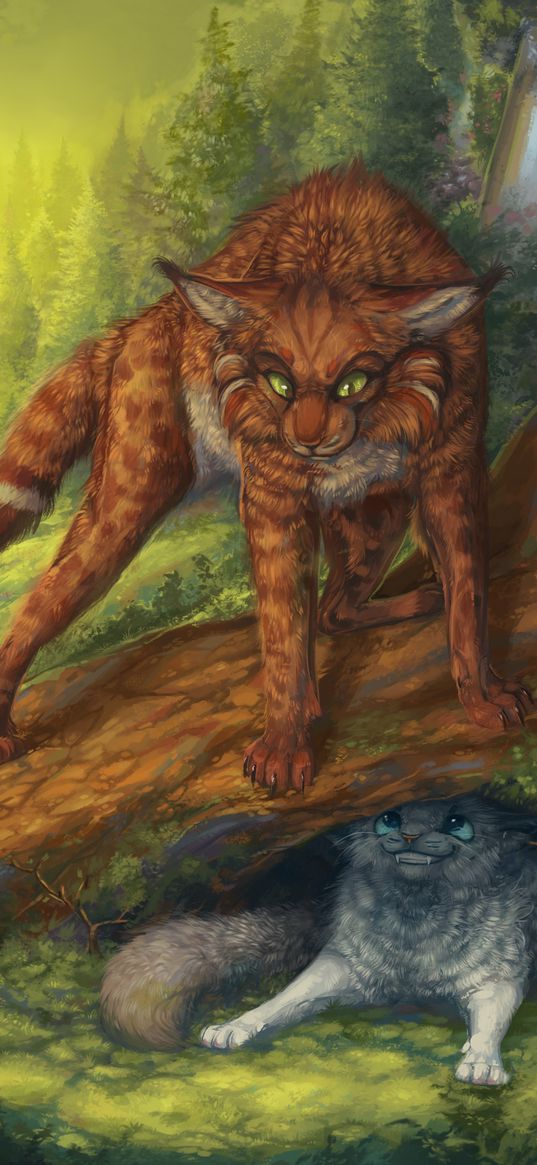 lynx, big cats, play, forest, art