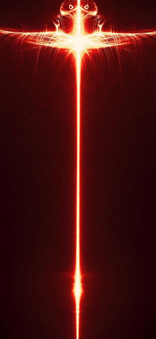 fractal, ray, light, red, abstraction