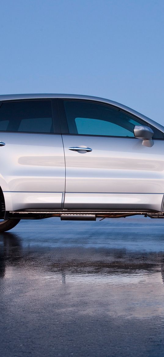 acura, rdx, silver metallic, side view, jeep, style, cars, reflection, wet asphalt