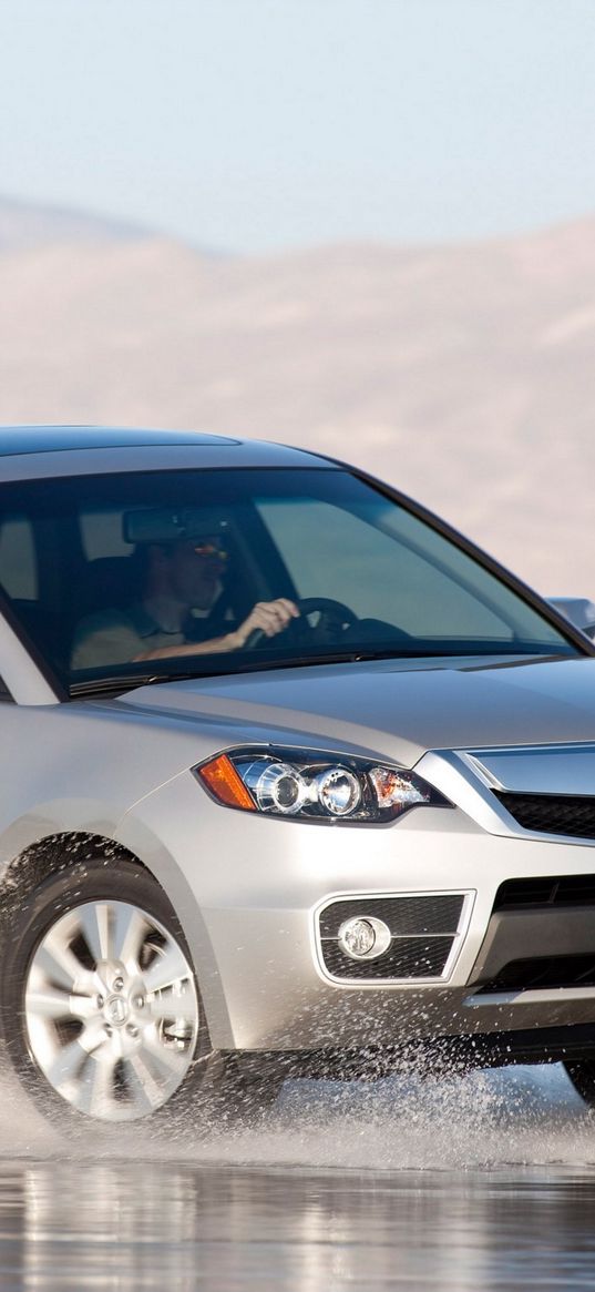 acura, rdx, silver metallic, side view, jeep, auto, wet asphalt, spray, nature, drift