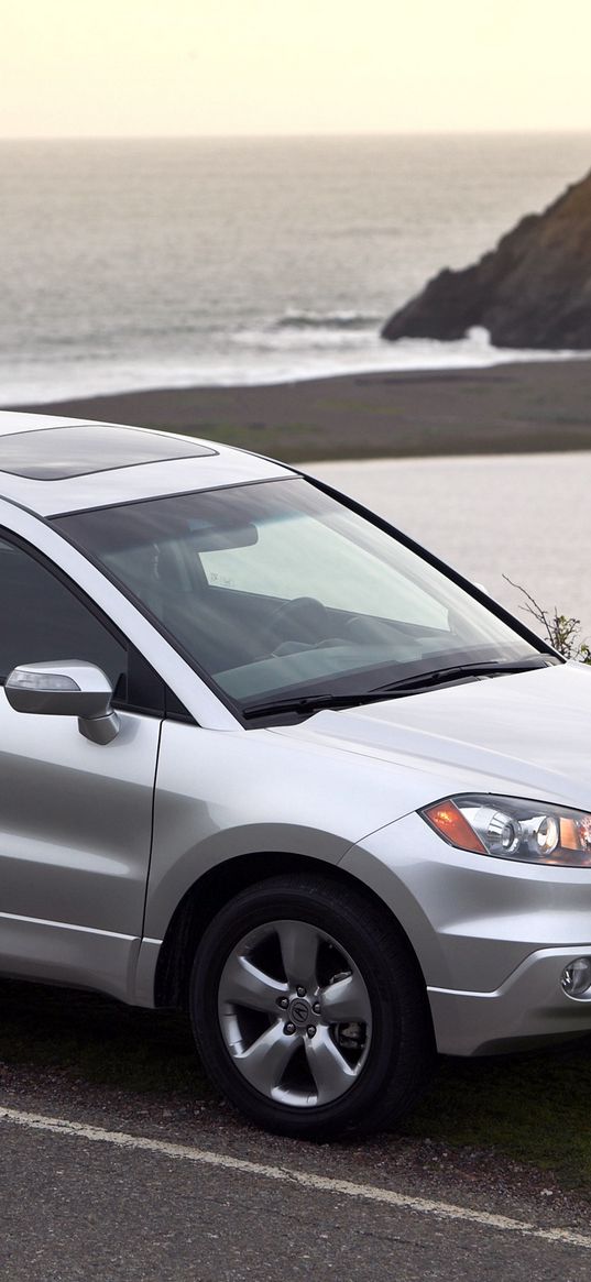 acura, rdx, silver metallic, side view, style, cars, nature, water, grass, asphalt