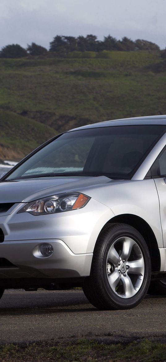 acura, rdx, silver metallic, front view, style, cars, nature, water