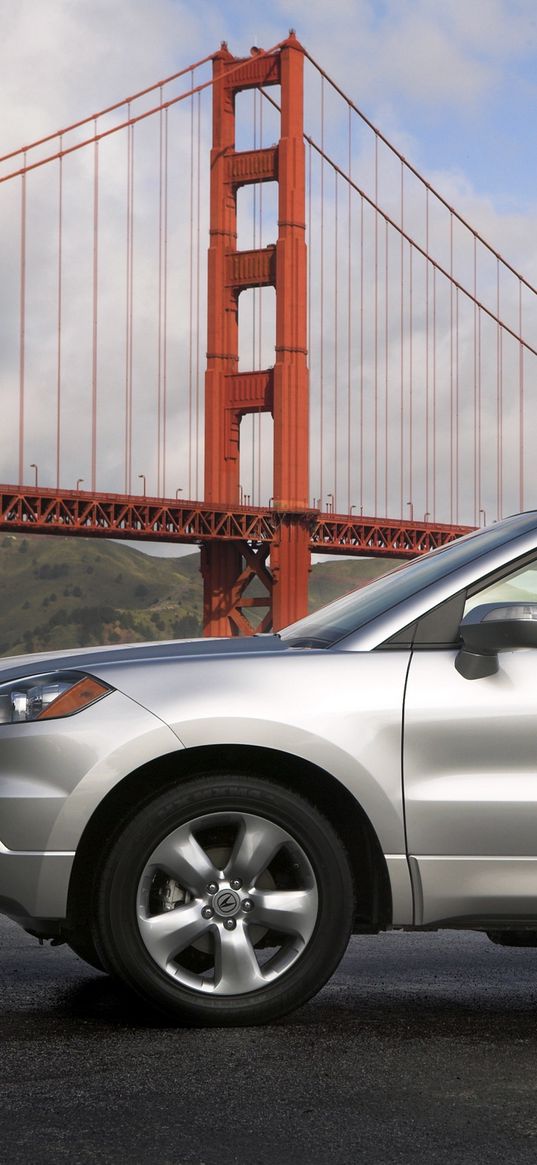 acura, rdx, silver metallic, side view, style, cars, nature, bridge, sky