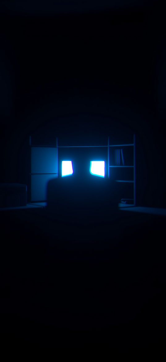 darkness, monitor, glow, dark, room