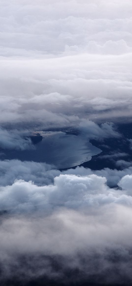 clouds, lake, aerial view, height, overview