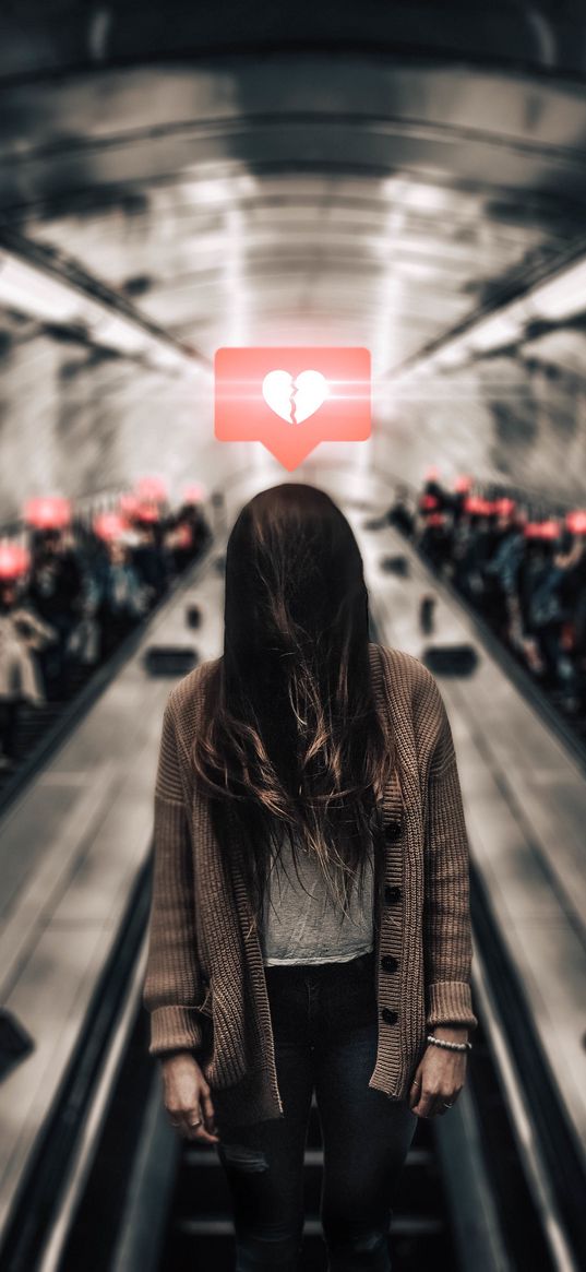 girl, heart, icon, loneliness, people