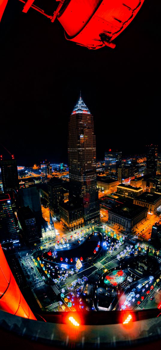 night city, buildings, aerial view, lights, overview, cityscape