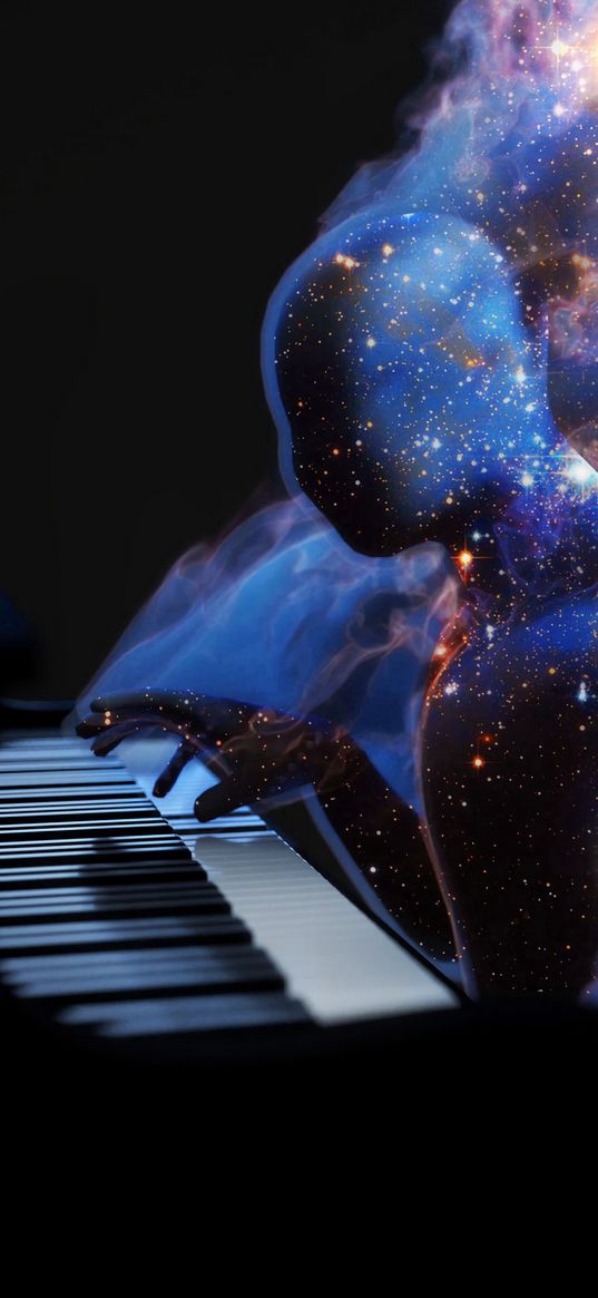 silhouette, space, piano, art