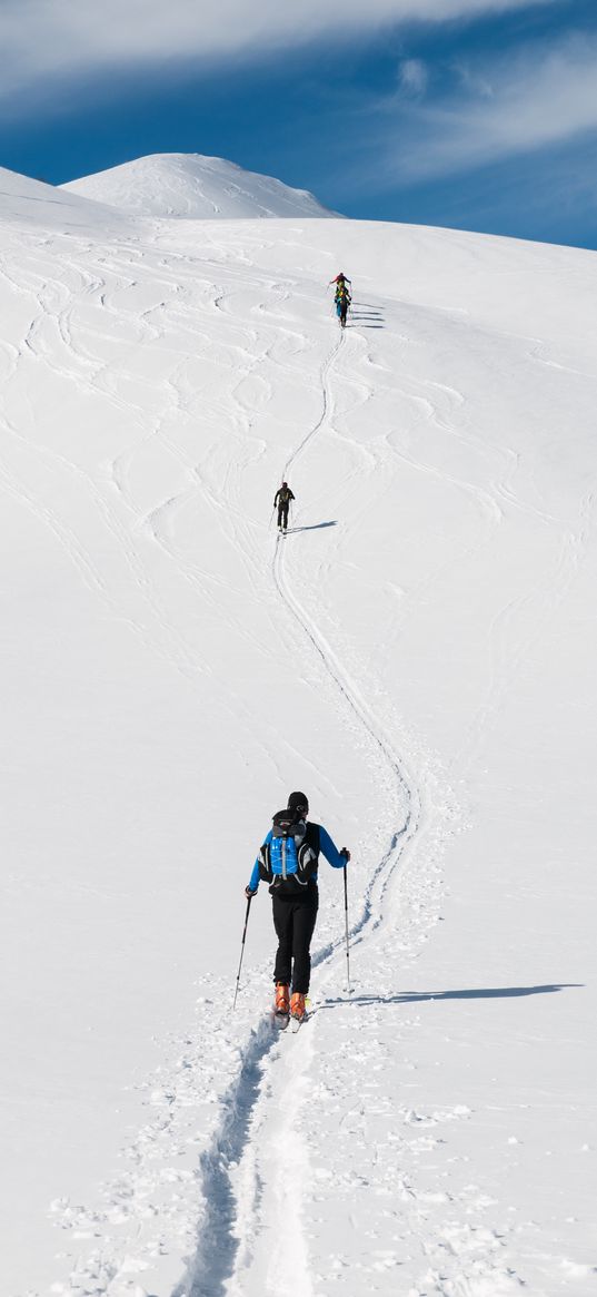 skiers, mountain, snow, hiking, winter