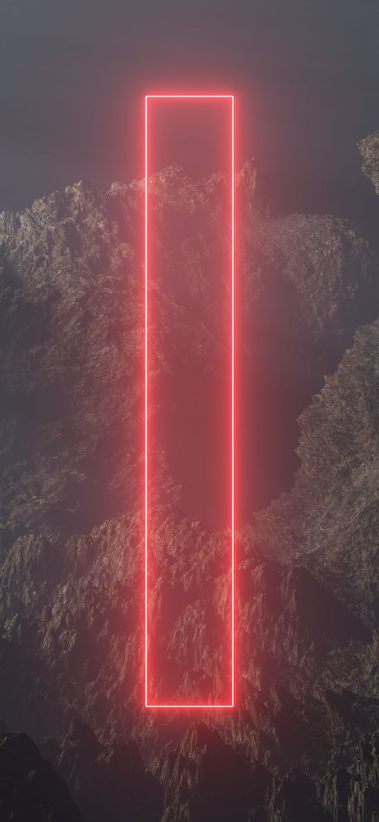 frame, neon, rocks, fog, 3d