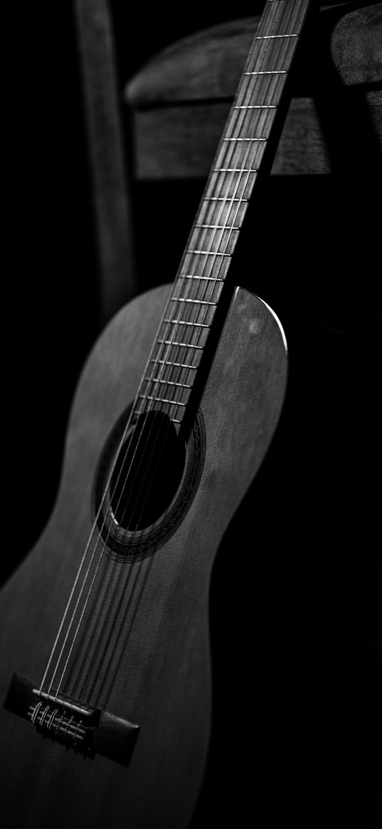 guitar, musical instrument, dark, bw