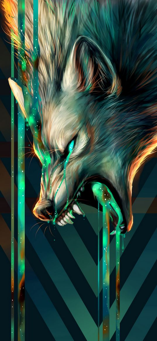 wolf, grin, aggression, illusion, art