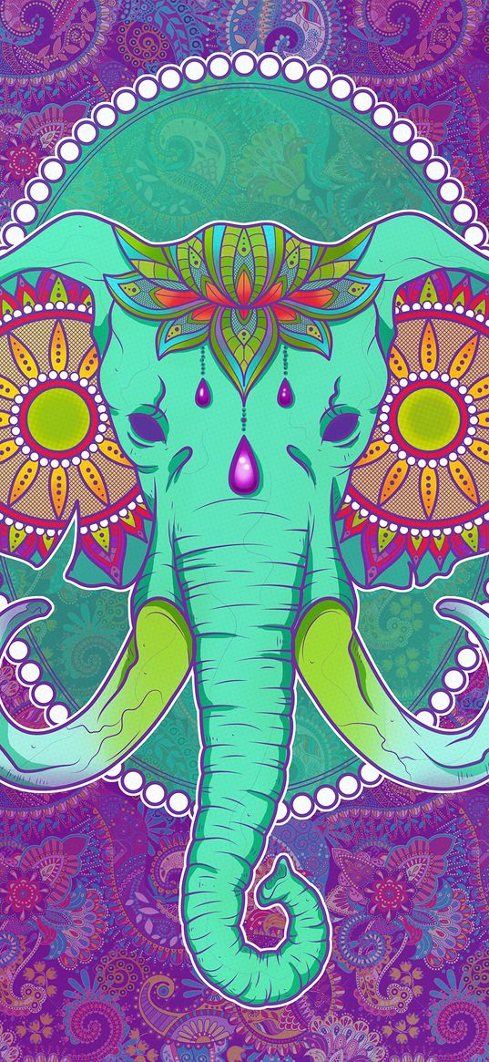 ganesha, god, elephant, patterns, colorful, art