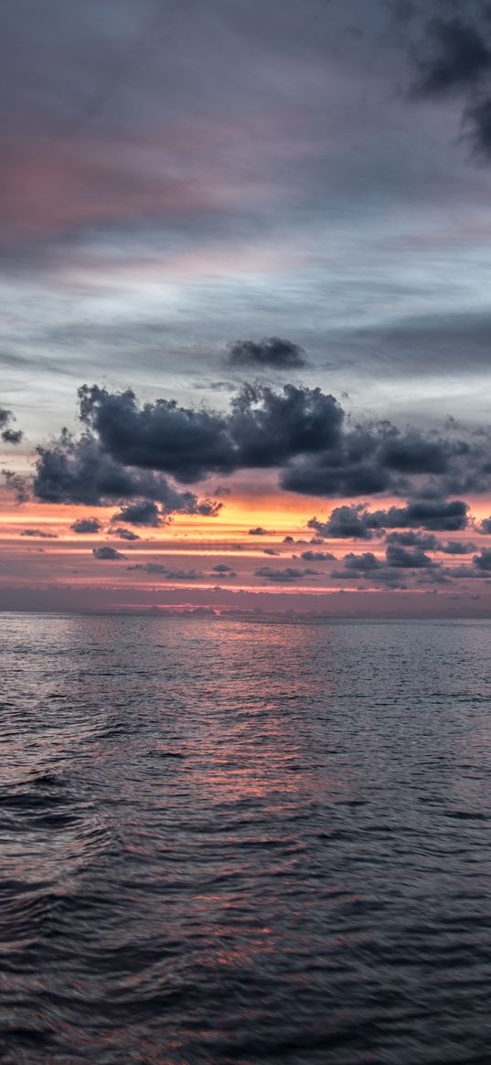 sea, horizon, dusk, water, clouds