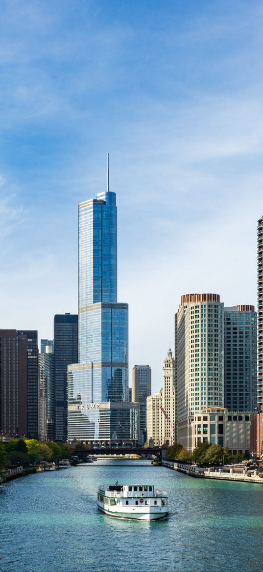 city, river, buildings, chicago, usa