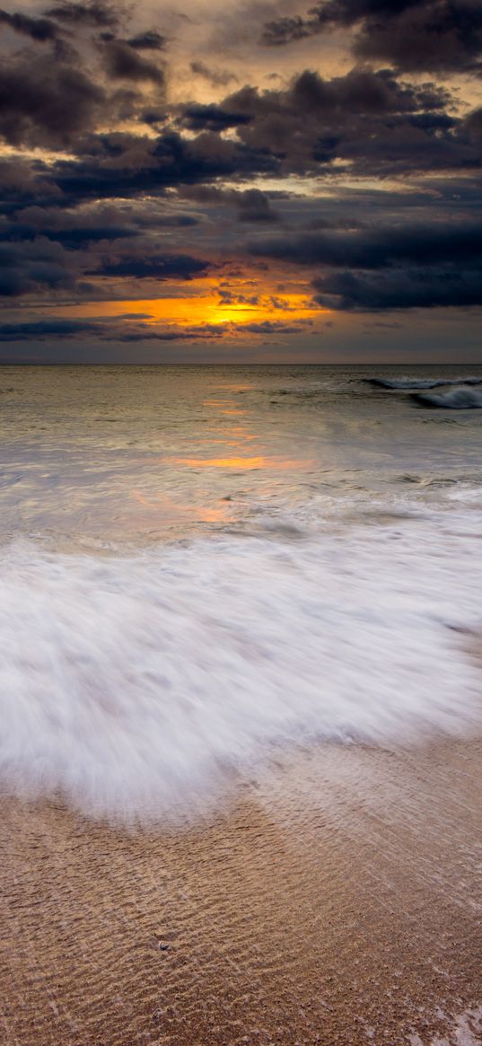 sea, horizon, sunset, tide, waves