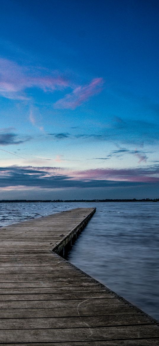 pier, horizon, sunset, water, wooden