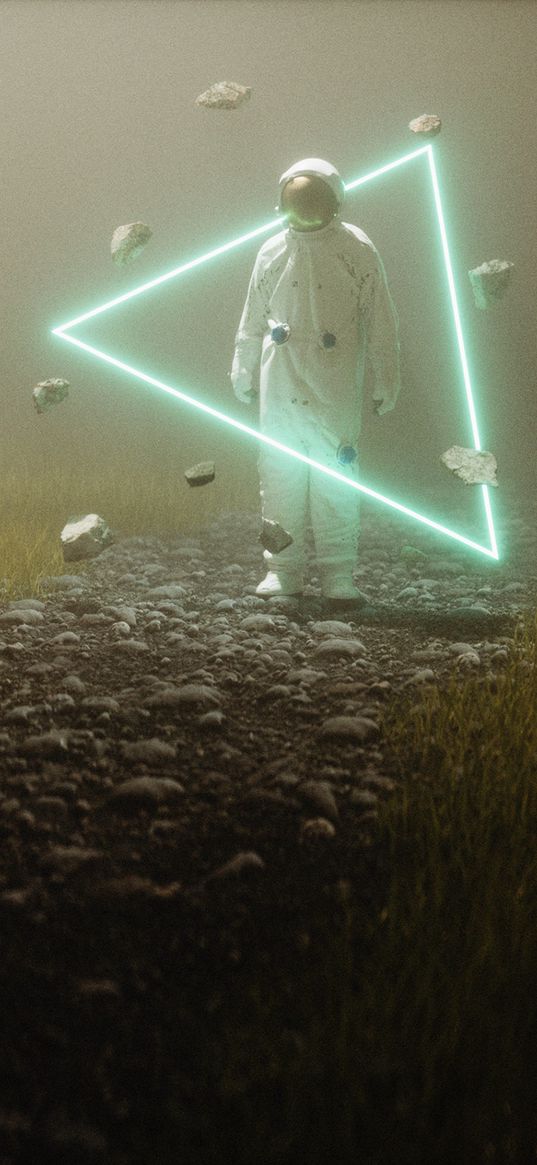 spacesuit, astronaut, triangle, neon, gravity