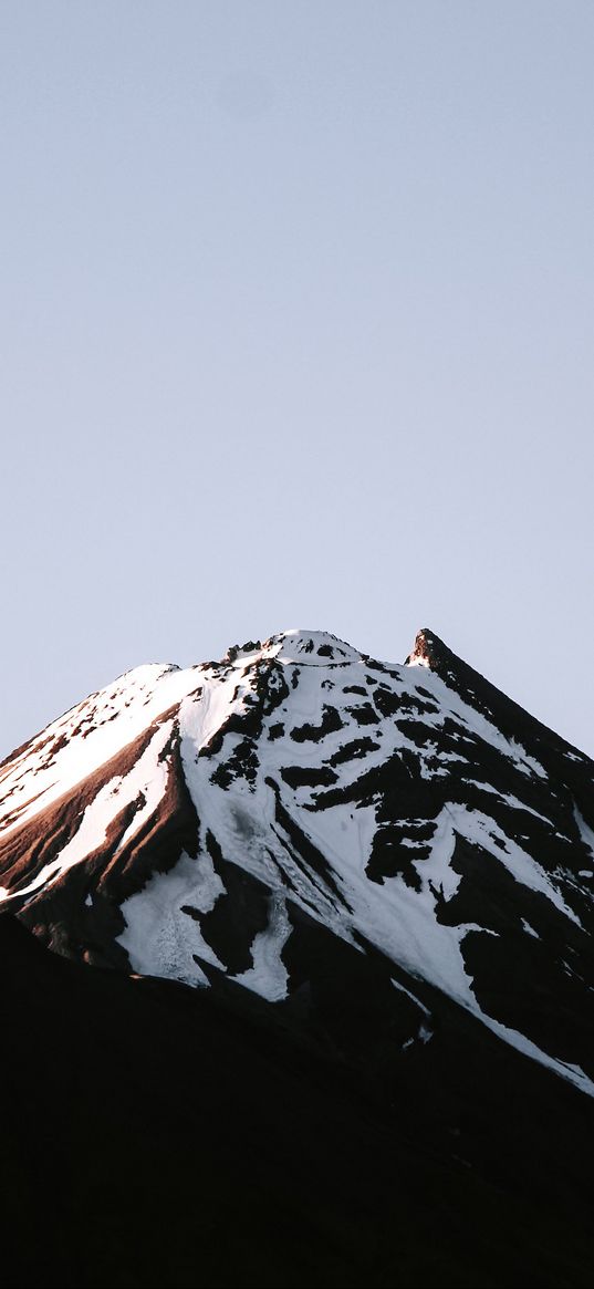 volcano, peak, snowy, relief