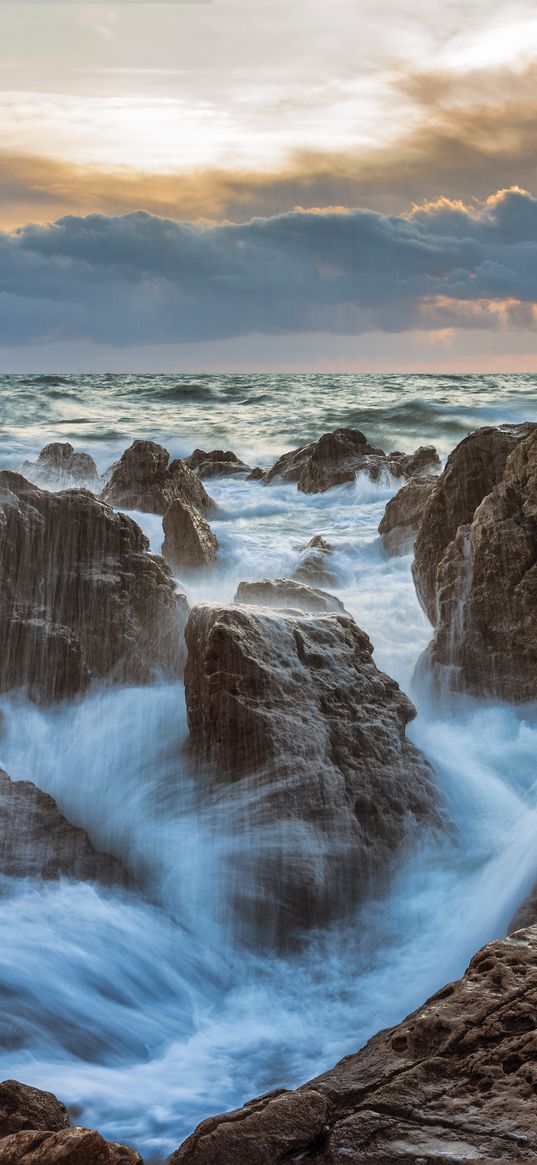 storm, waves, rocks, water