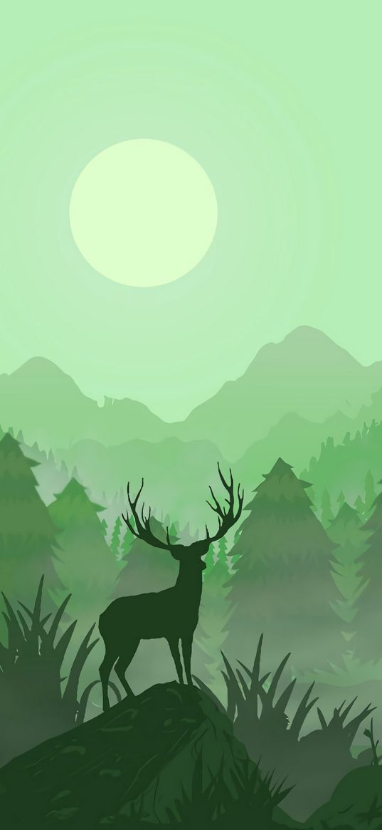 deer, horns, moon, art