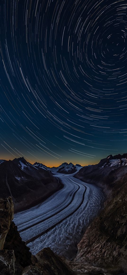 starry sky, road, rocks, twisting