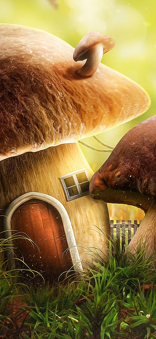 mushroom, house, door, art