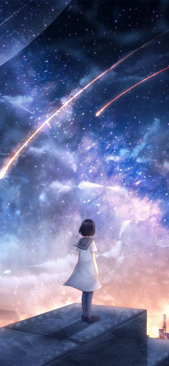 girl, starfall, space