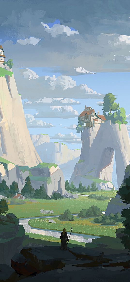 traveler, rocks, house, art