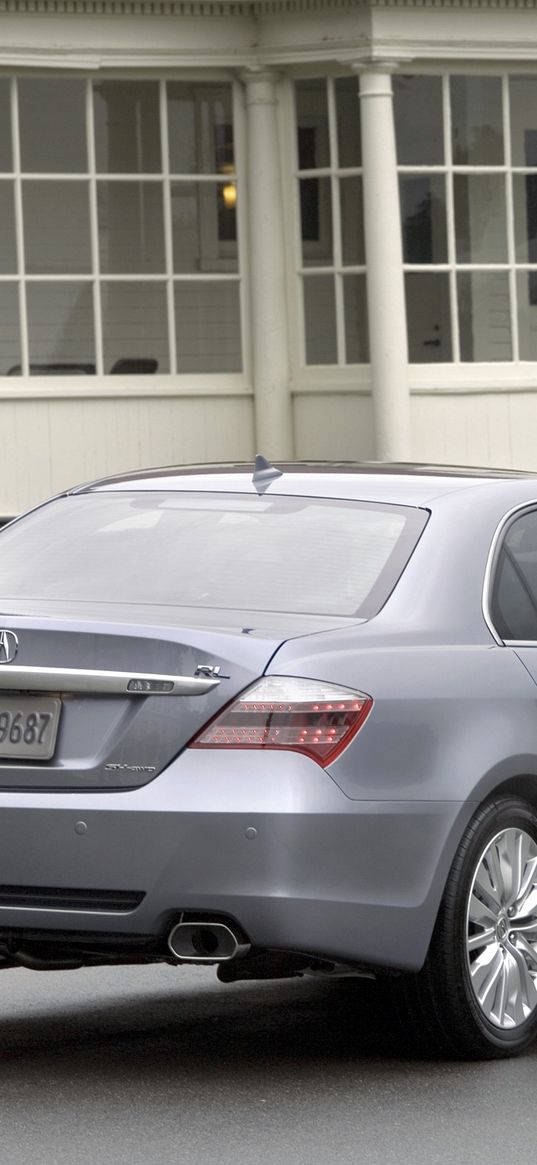 acura, rl, 2010, gray metallic, rear view, style, car, house, grass, asphalt